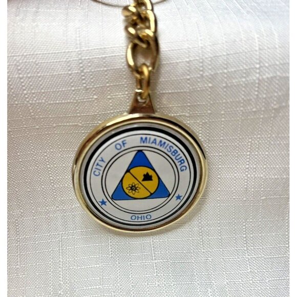 Vtg Miamisburg Ohio Silver Adena Native American Indian Mound Key Ring Chain Fob - Picture 5 of 5